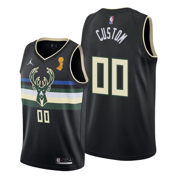 Men's Milwaukee Bucks Active Player Custom 2021 Black Finals Champions City Edition Stitched Basketball Jersey